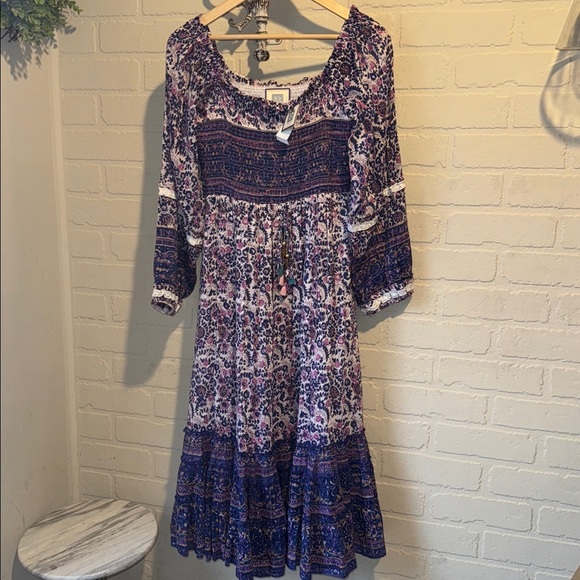 Alicia Bell dress purple Pink Cotton Silk boho Midi NEW Millie peasant BELL - Picture 7 of 7